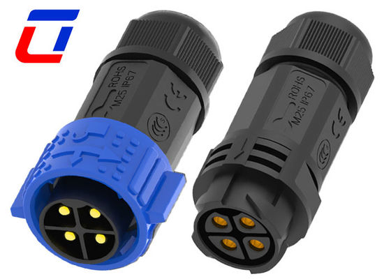 Conector à prova d'água de 4 pinos IP67 600V com bloqueio por empurrão