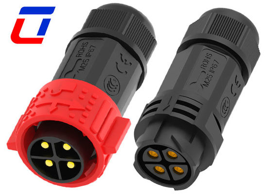Conector de cabo de alimentação IP67 vermelho 500V 40A Tipo de solda macho Conector feminino 4 pines