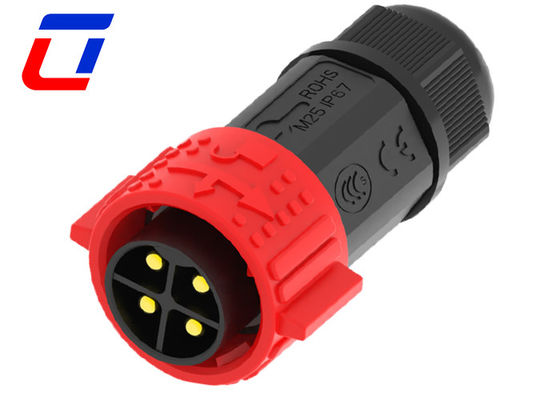 Conector de cabo de alimentação IP67 vermelho 500V 40A Tipo de solda macho Conector feminino 4 pines