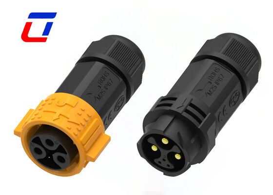 Conector de sinal e alimentação M25 de 3+3 pinos, plástico PA66, conector macho-fêmea fio a fio