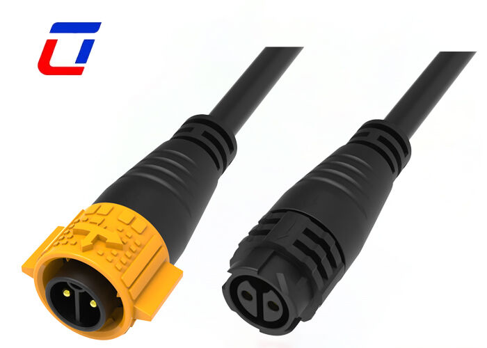 IP67 Conector de cabo de alimentação à prova d'água M19 Conectores de bloqueio de empuxo moldados amarelos 2Pin