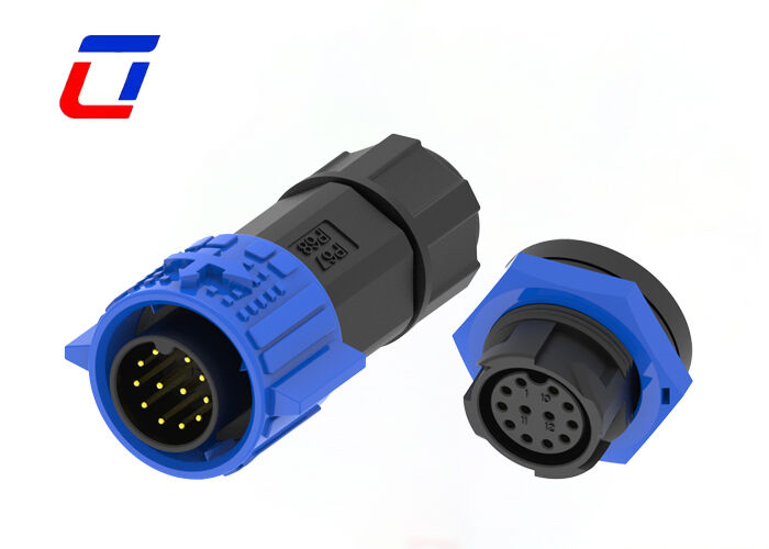M19 12 Pin 300V IP67 Conectores circulares de plástico Push Locking Conector de dados à prova d'água