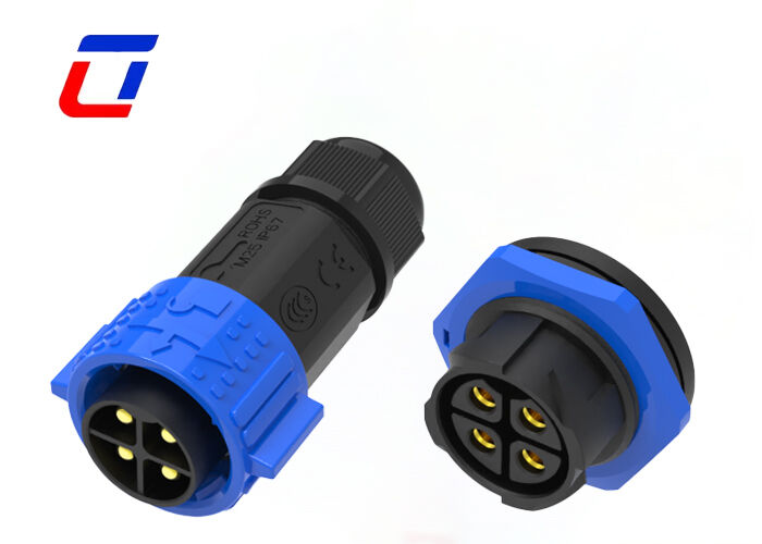 Corrente alta 50A M25 4 pines Conector macho para feminino PA66 Conectores circulares de plástico
